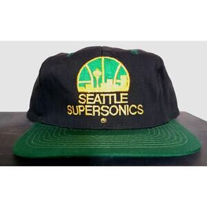 NEW Seattle Supersonics 90s Logo 7 snapback hat black Gold green NBA Sonics vtg